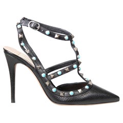 Valentino Black Leather Rockstud Point Toe Heels Size IT 38