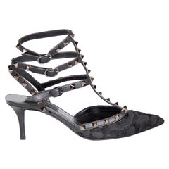 Valentino Black Pony Hair Point Toe Rockstud Heels Size IT 36.5