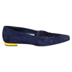 Manolo Blahnik Navy Suede Square Toe Loafers Size IT 37