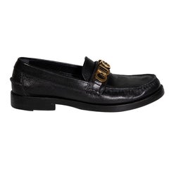 Used Gucci Black Leather Logo Loafers Size IT 35.5