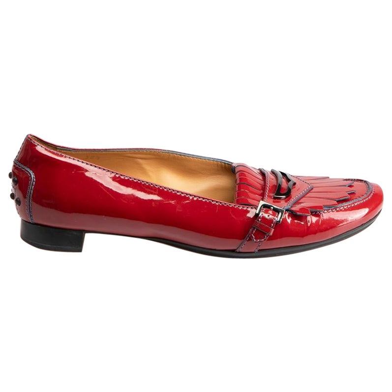 Tod's Red Patent Leather Driving Loafers Size IT 38.5 For Sale