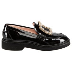 Roger Vivier Black Patent Leather Gemstone Buckle Loafers Size IT 38