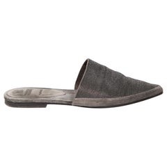Brunello Cucinelli Grey Suede Beaded Point Mules Size IT 36