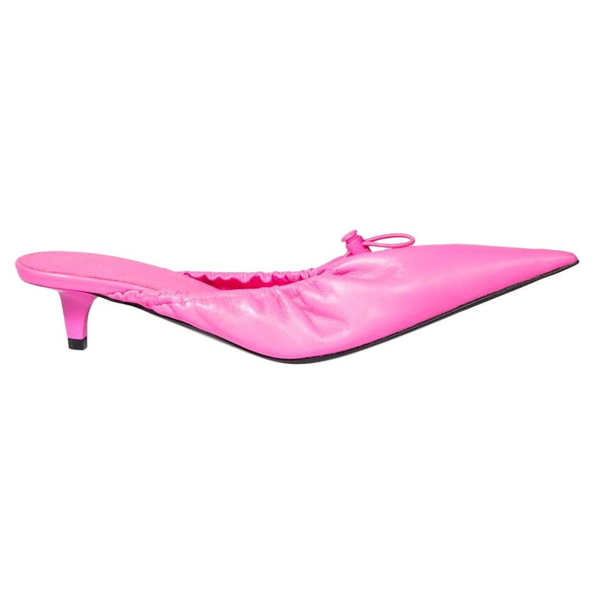 Balenciaga Neon Pink Leather Scrunch Knife Mules Size IT 37 For Sale