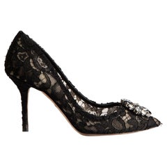 Dolce & Gabbana Black Lace Embellished Pumps Size IT 37.5