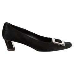 Used Roger Vivier Black Pony Hair Buckle Detail Pumps Size IT 38