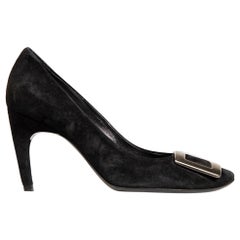 Used Roger Vivier Black Suede Belle Buckle Pumps Size IT 37