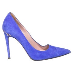 Gucci Blue Suede Horsebit Pointed Toe Pumps Size IT 38