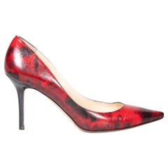 Used Jimmy Choo Red Printed Pointed Toe Mid Pumps Size IT 36.5