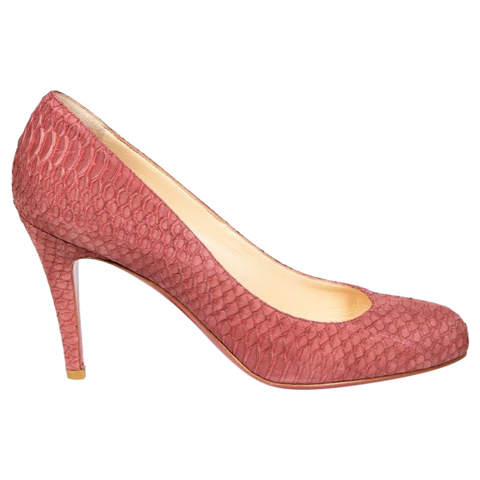 Christian Louboutin Pink Python Suede Pumps Size IT 37.5 For Sale