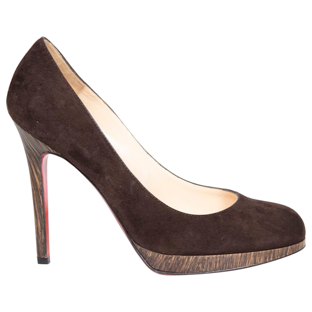 Christian Louboutin Brown Suede Wooden Heel Pumps Size IT 36 For Sale