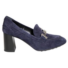 Tod's Navy Suede Double T Buckle Loafer Pumps Size IT 35.5