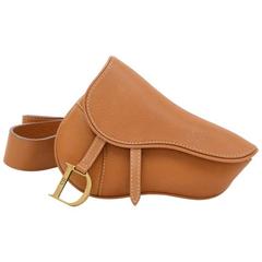 Retro Christian Dior Brown Leather Saddle Pochette Waist Bag