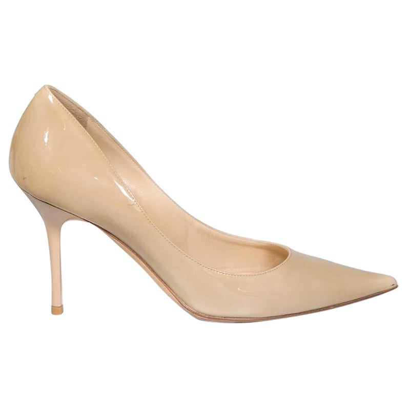 Jimmy Choo Beige Patent Leather Pointed-Toe Pumps Size IT 35.5 For Sale