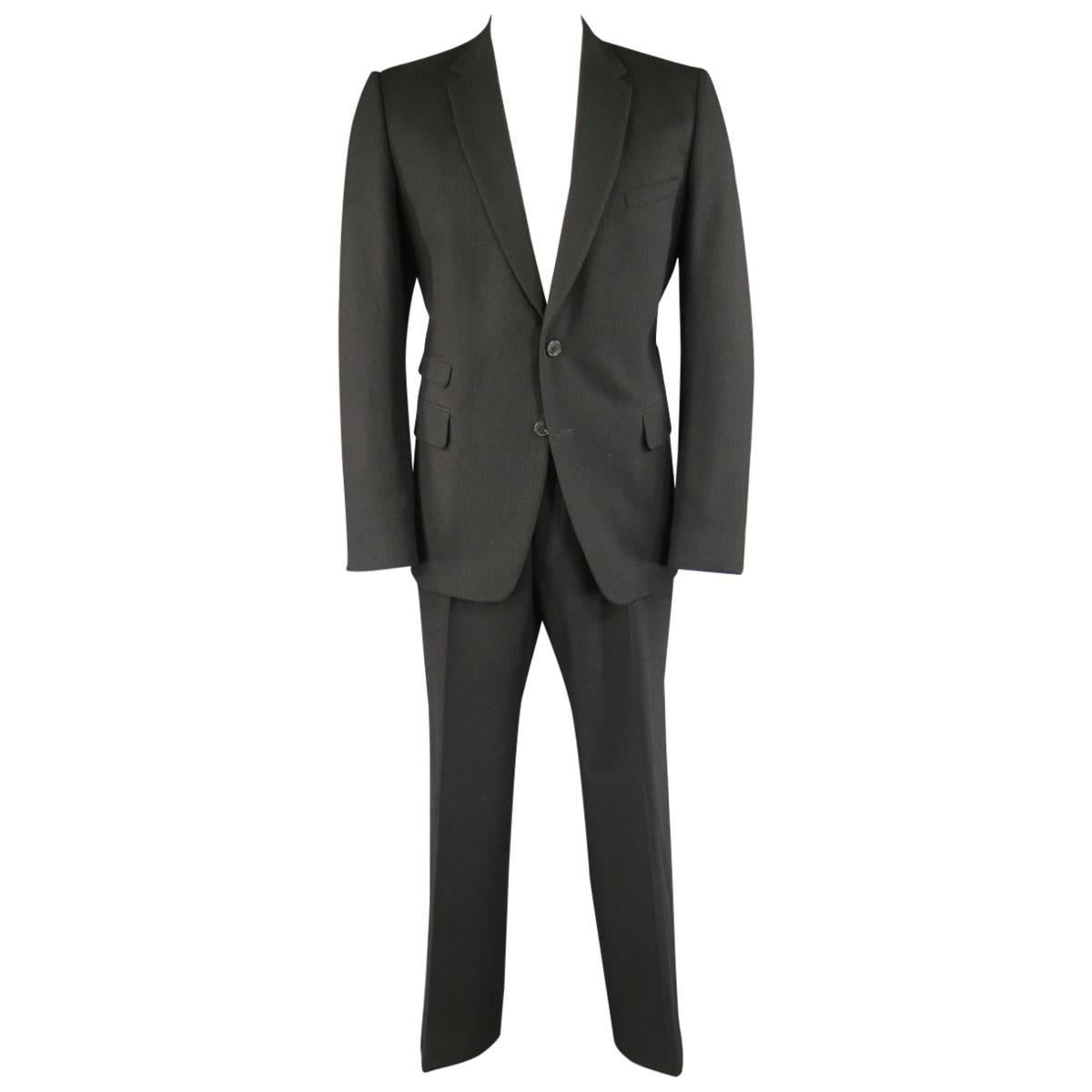 Dries Van Noten Men's Black Wool 36 34 2 Button Notch Lapel Suit, 44 Regular 
