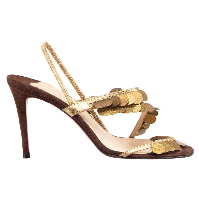 Christian Louboutin Gold Leather Medallion Sandals Size IT 37