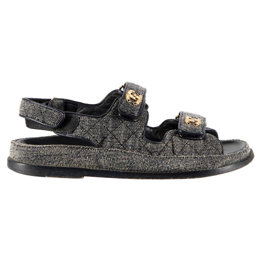 Chanel Navy Dad Denim Sandals Size IT 38 For Sale