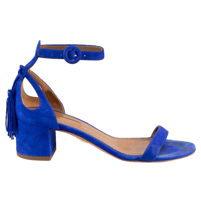 Aquazzura Blue Suede Heeled Sandals Size IT 36 For Sale