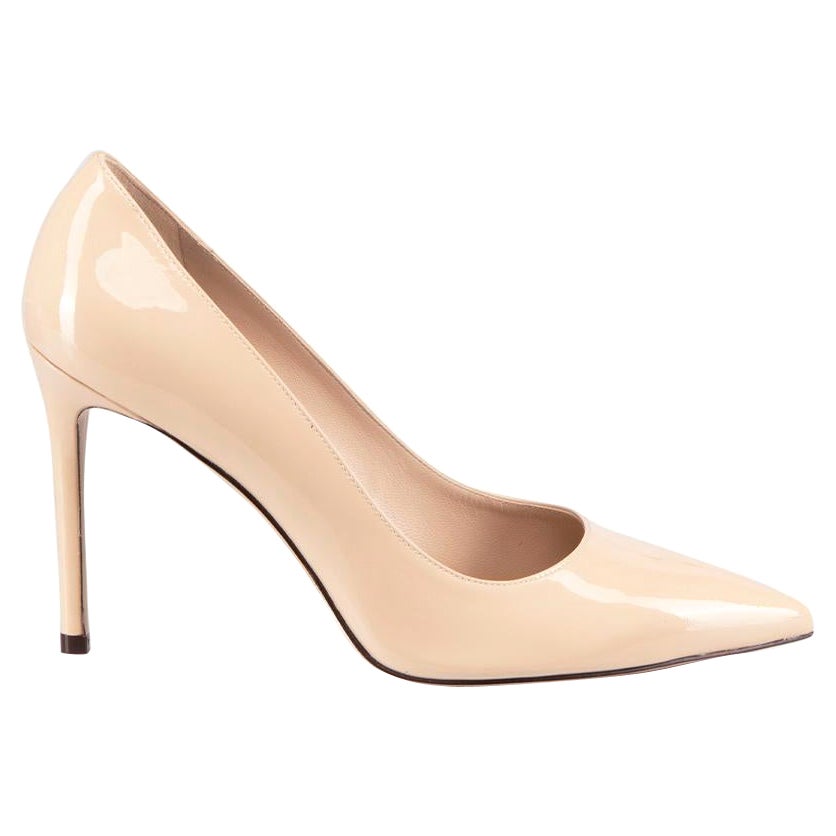 Stuart Weitzman Nude Patent Leigh 95 Point Pumps Size IT 39 For Sale