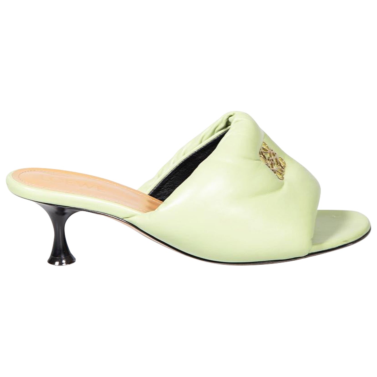 Loewe Green Leather Anagram Heeled Slides Size IT 39 For Sale