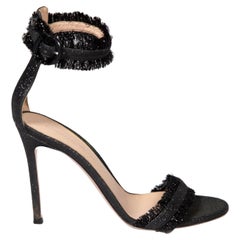 Gianvito Rossi Black Glitter Tassel Trim Sandals Size IT 37