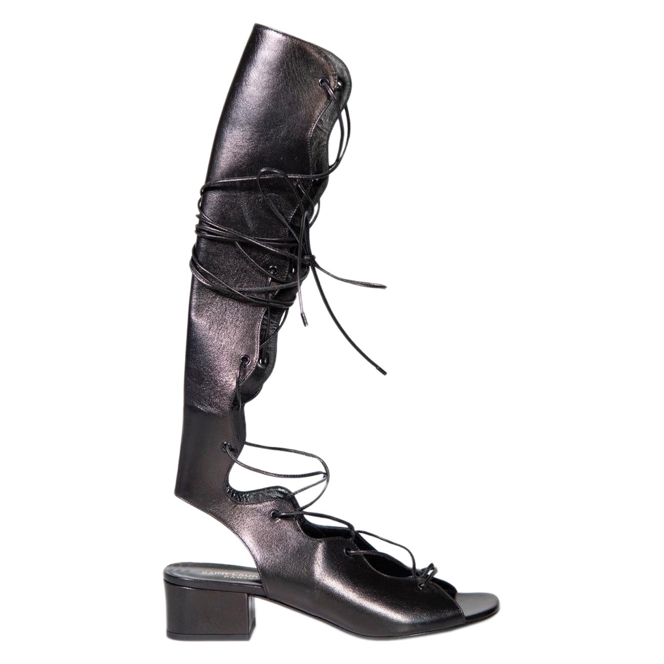 Saint Laurent Black Leather Gladiator Sandals Size IT 39 For Sale