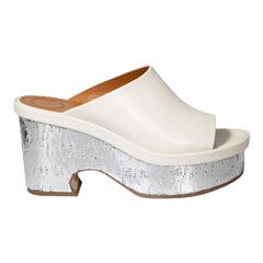 Chloé Ecru Leather Oli Platform Mule Sandals Size IT 40