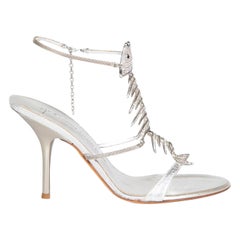 Giuseppe Zanotti Silver Leather Fish Bone Sandals Size IT 37