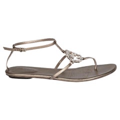 Gucci Metallic Taupe Crystal GG Sandals Size IT 41.5