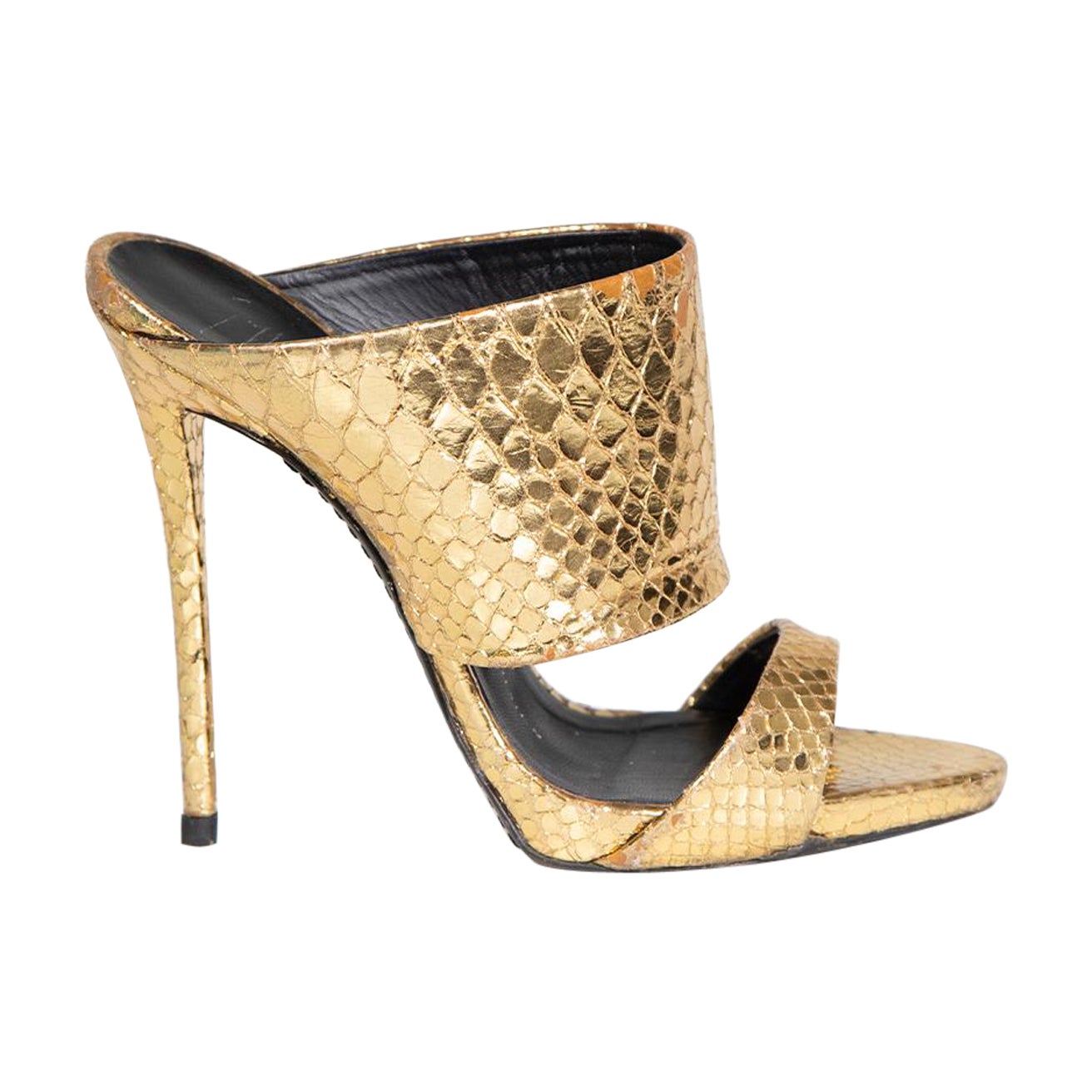 Giuseppe Zanotti Gold Leather Embossed Sandals Size IT 36.5 For Sale