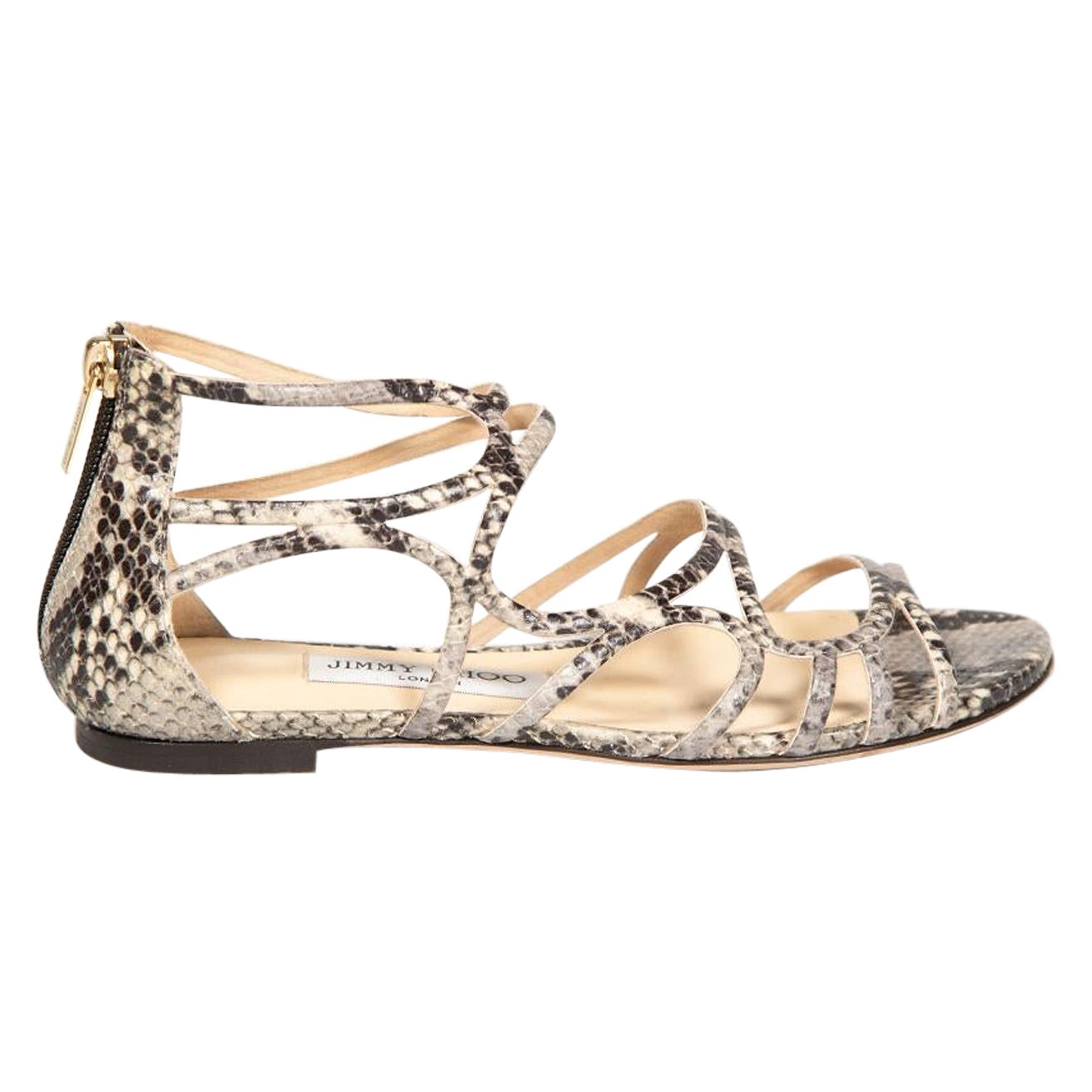 Jimmy Choo Grey Snakeskin Sutri Strappy Sandals Size IT 35 For Sale