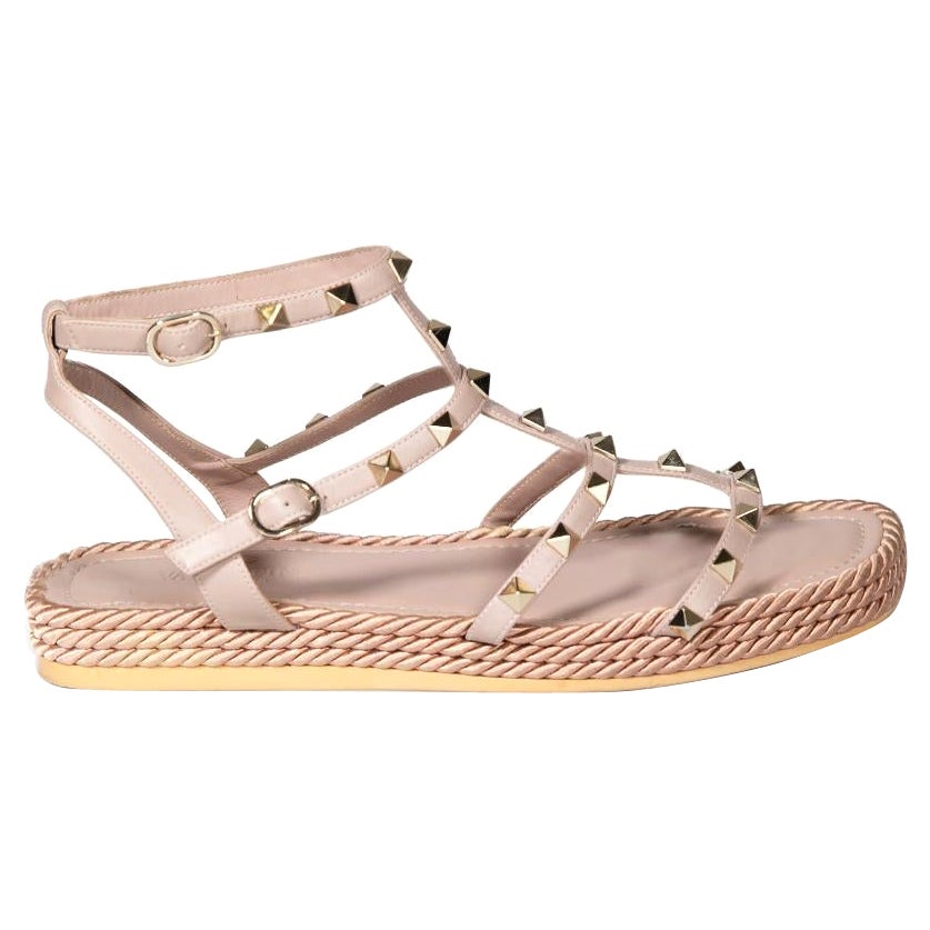 Valentino Pink Leather Rockstud Sandals Size IT 38 For Sale