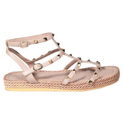 Used Valentino Pink Leather Rockstud Sandals Size IT 38