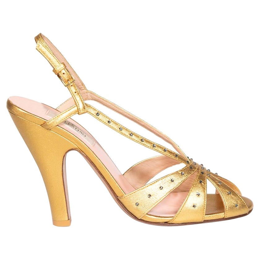 Valentino Gold Leather Studded Strap Sandals Size IT 38 For Sale