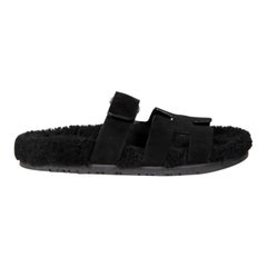 Hermès Black Shearling Chypre Velcro Sandals Size IT 38