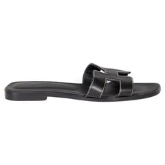 Hermès Noir Leather Oran Sandals Size IT 36.5