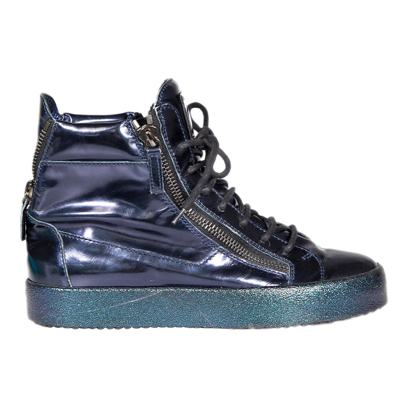 Giuseppe Zanotti Navy Patent High-Top Trainers Size IT 41 For Sale