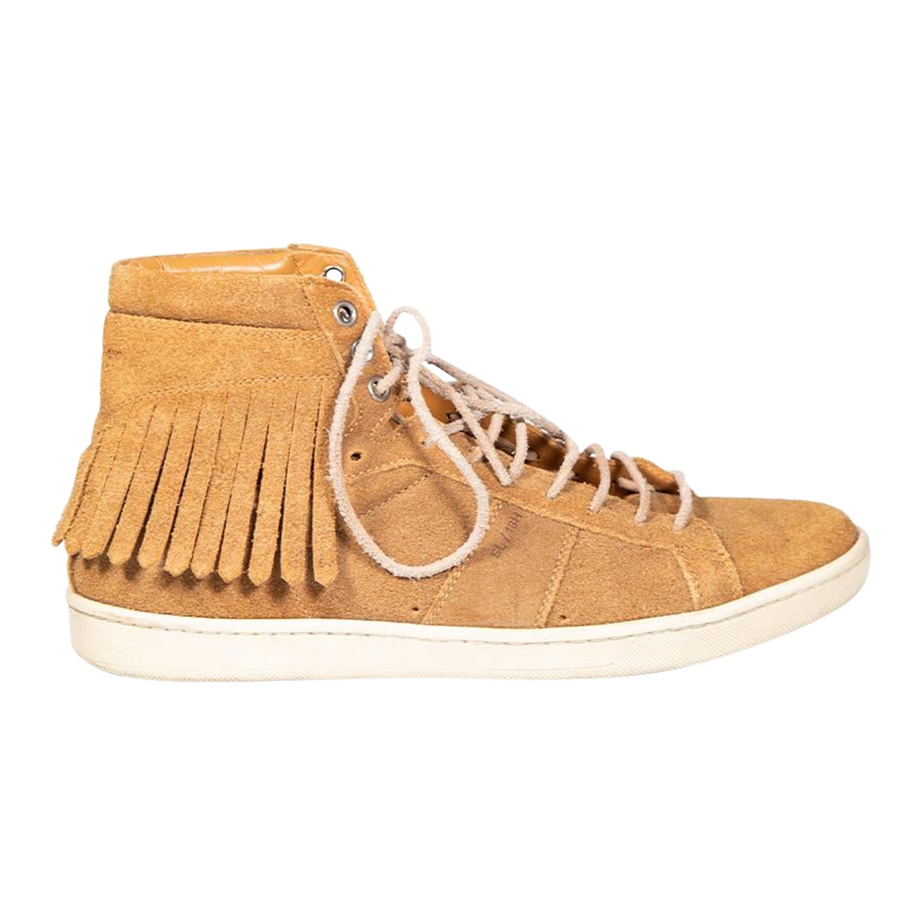 Saint Laurent Brown Suede High-Top Fringe Trainers Size IT 39 For Sale