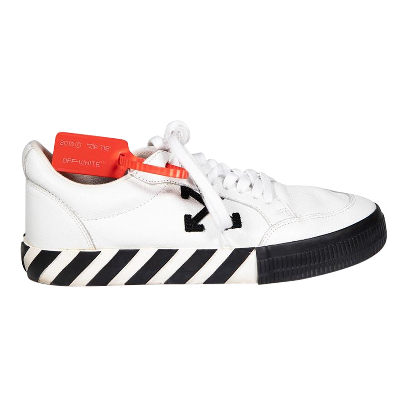 Off-White White Leather Zip Tie Vulcanized Trainers Size IT 41 For Sale