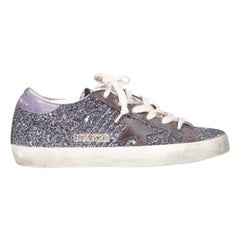 Used Golden Goose Navy Glitter Superstar Trainers Size IT 38