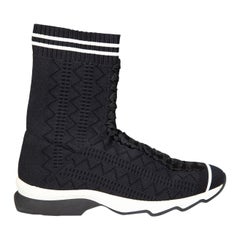 Used Fendi Black Knit Accents Sock Trainers Size IT 38