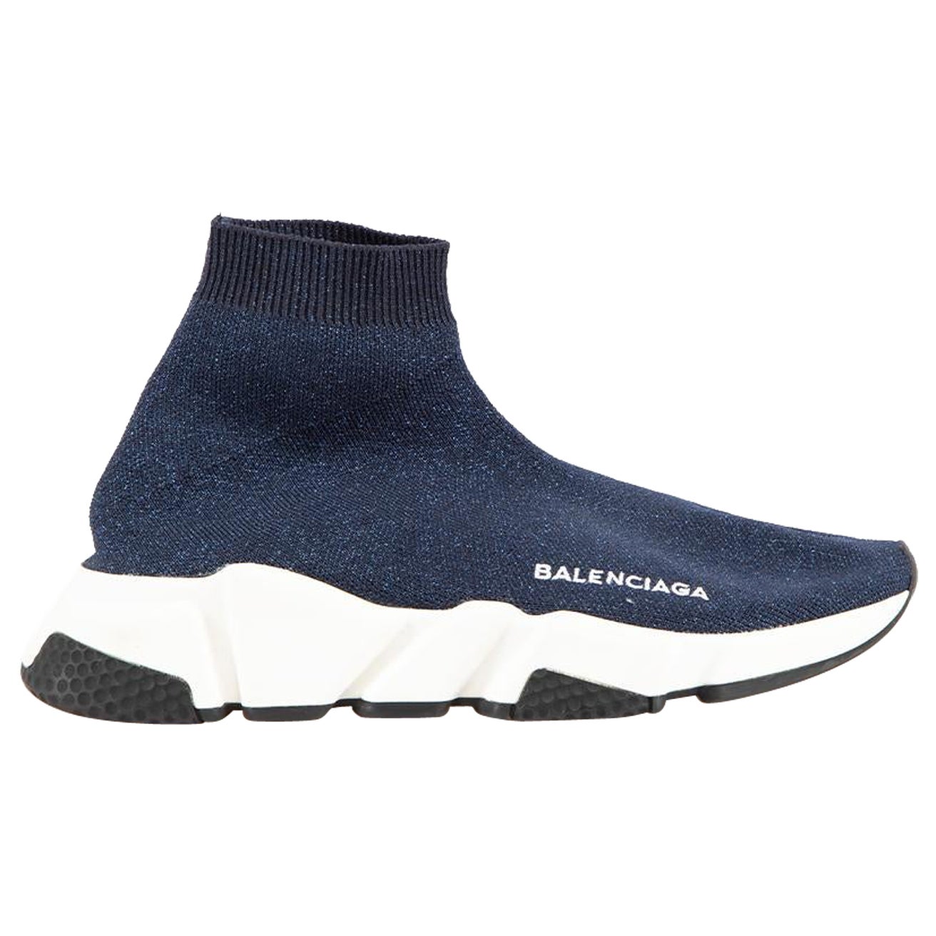 Balenciaga Navy Glitter Sock Speed Trainers Size IT 36 For Sale