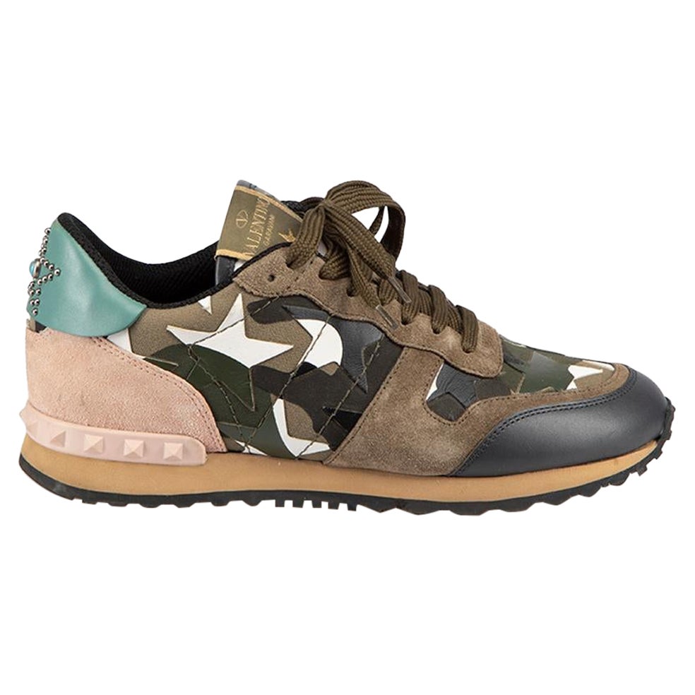 Valentino Green Camouflage Rockstud Trainers Size IT 37 For Sale