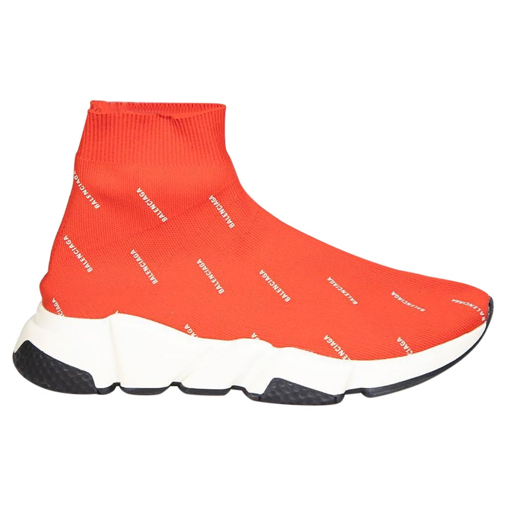 Balenciaga Red Logo Monogram Speed Trainers Size IT 38 For Sale