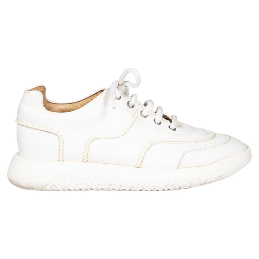 Hermès White Leather Turn Trainers Size IT 38 For Sale