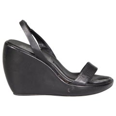 Prada Black Leather Slingback Wedge Sandals Size IT 37.5