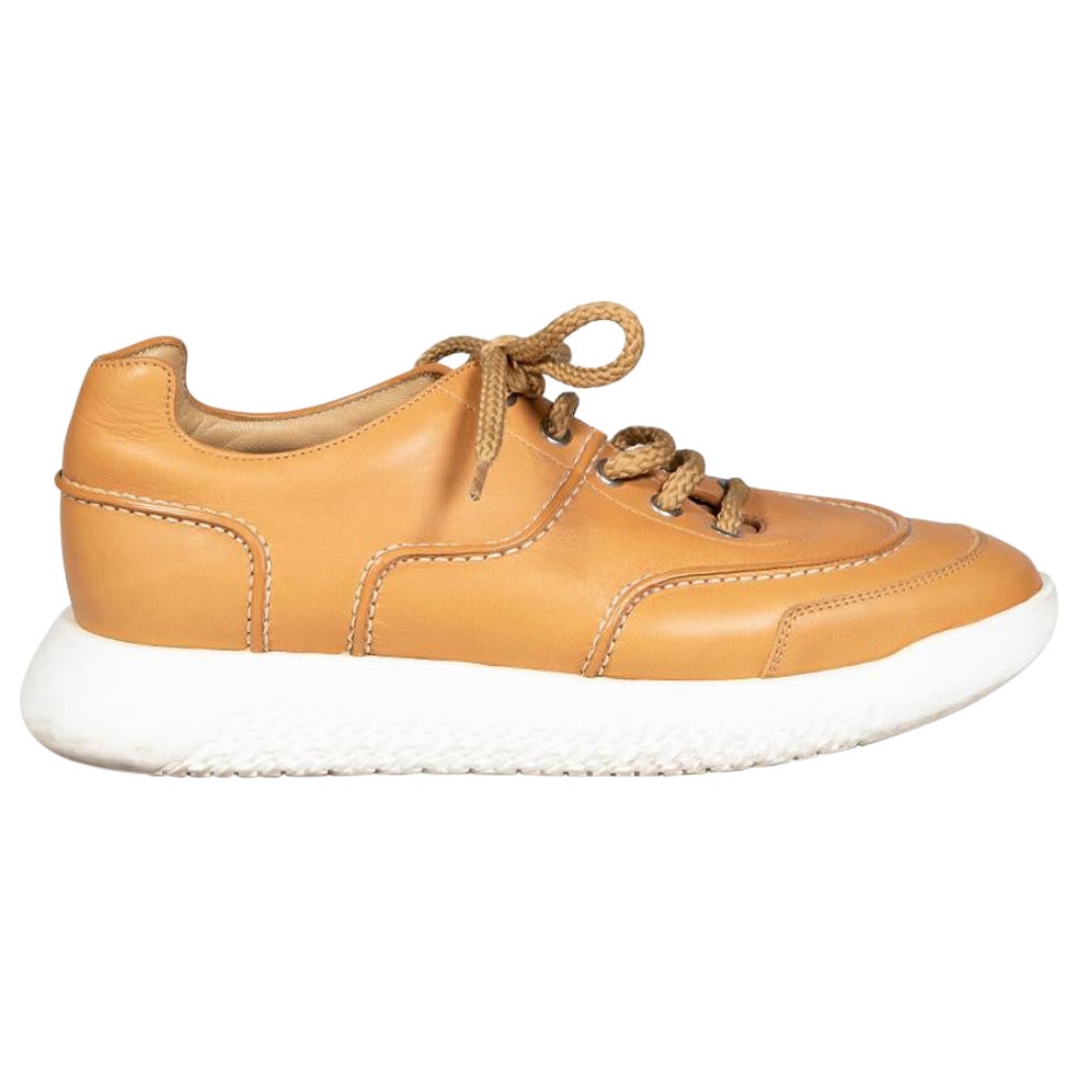 Hermès Brown Leather Turn Trainers Size IT 38 For Sale