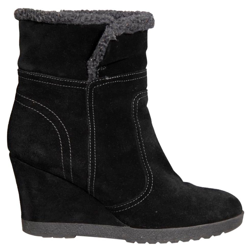 Aquatalia Black Suede Shearling Lined Wedge Boots Size IT 39 For Sale