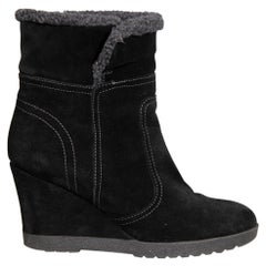 Aquatalia Black Suede Shearling Lined Wedge Boots Size IT 39