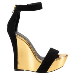 Balmain Sandalias de cuña con tacón de ante negro metalizado Talla IT 36